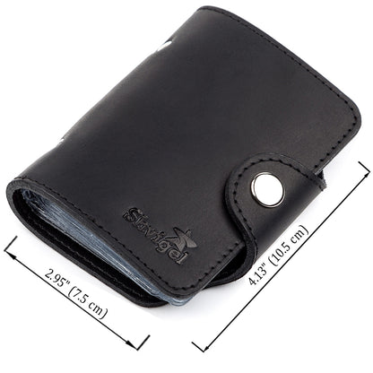 Vertical Business Card Holder SHVIGEL 13909 Leather Black for Cards, Ukrainian Craftsmanship