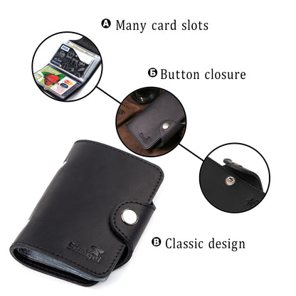 Vertical Business Card Holder SHVIGEL 13909 Leather Black for Cards, Ukrainian Craftsmanship