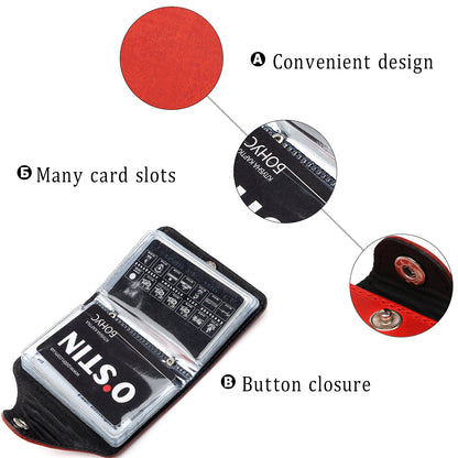 Vertical Business Card Holder SHVIGEL 13910 Red Genuine Leather for Business Cards