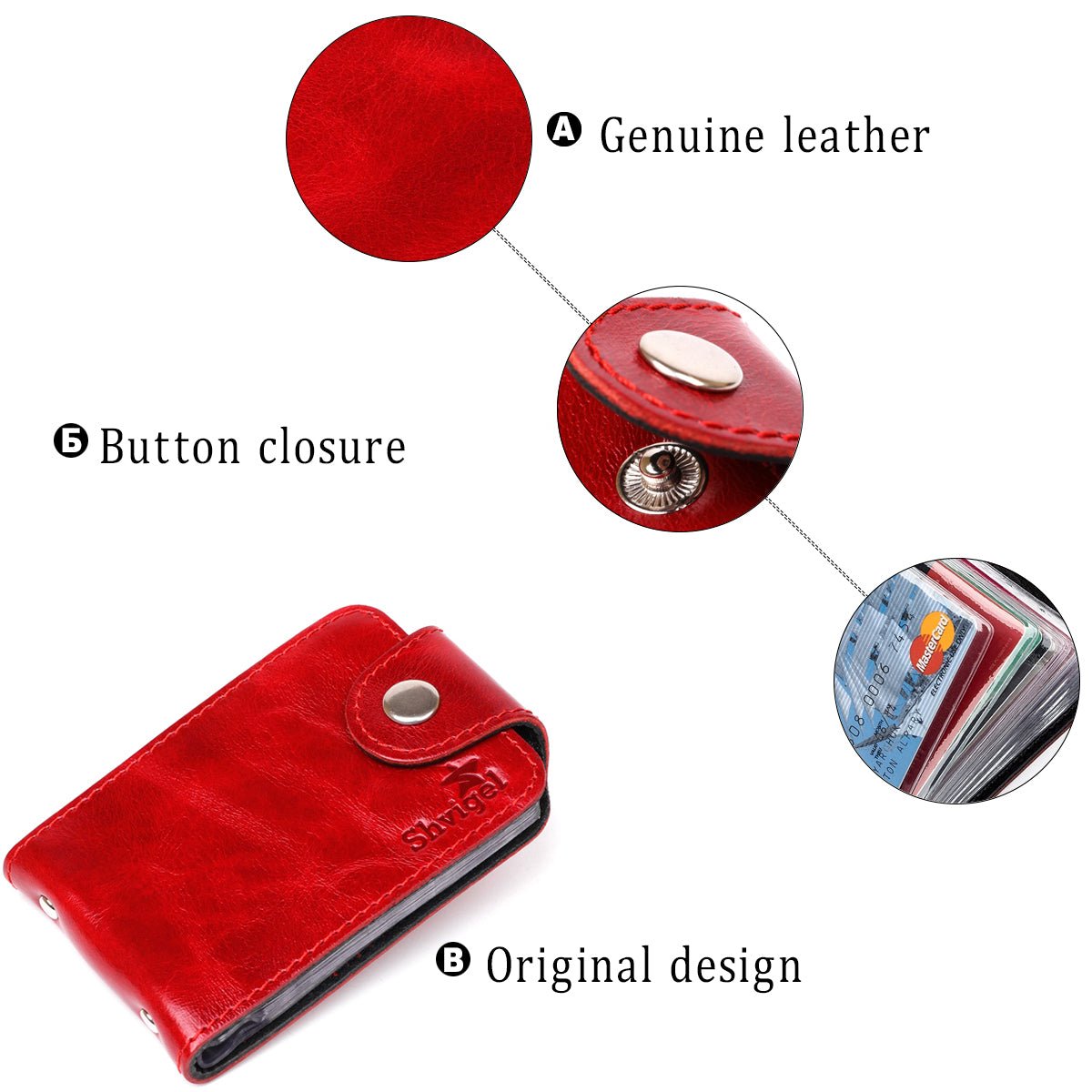Horizontal Business Card Holder SHVIGEL 13913 Leather Red Natural Leather, Ukraine