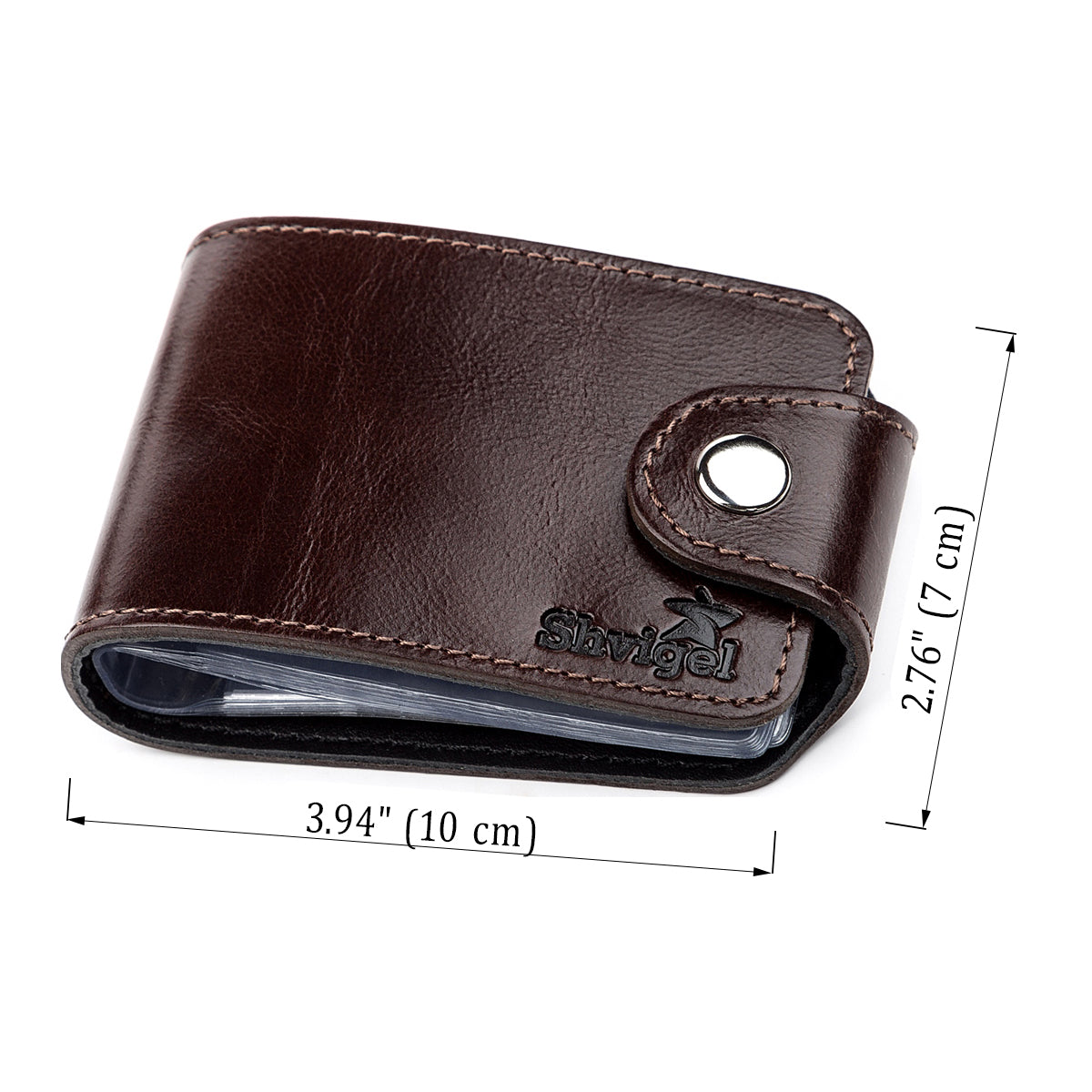 Horizontal Business Card Holder SHVIGEL 13914 Leather Brown Natural Skin Ideal for Visiting Cards