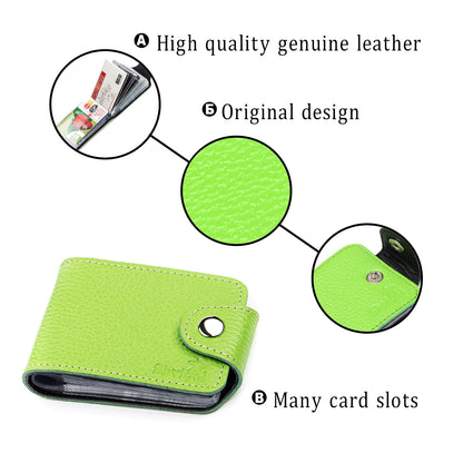 Horizontal Business Card Holder SHVIGEL 13916 Leather Green Natural Leather Quality