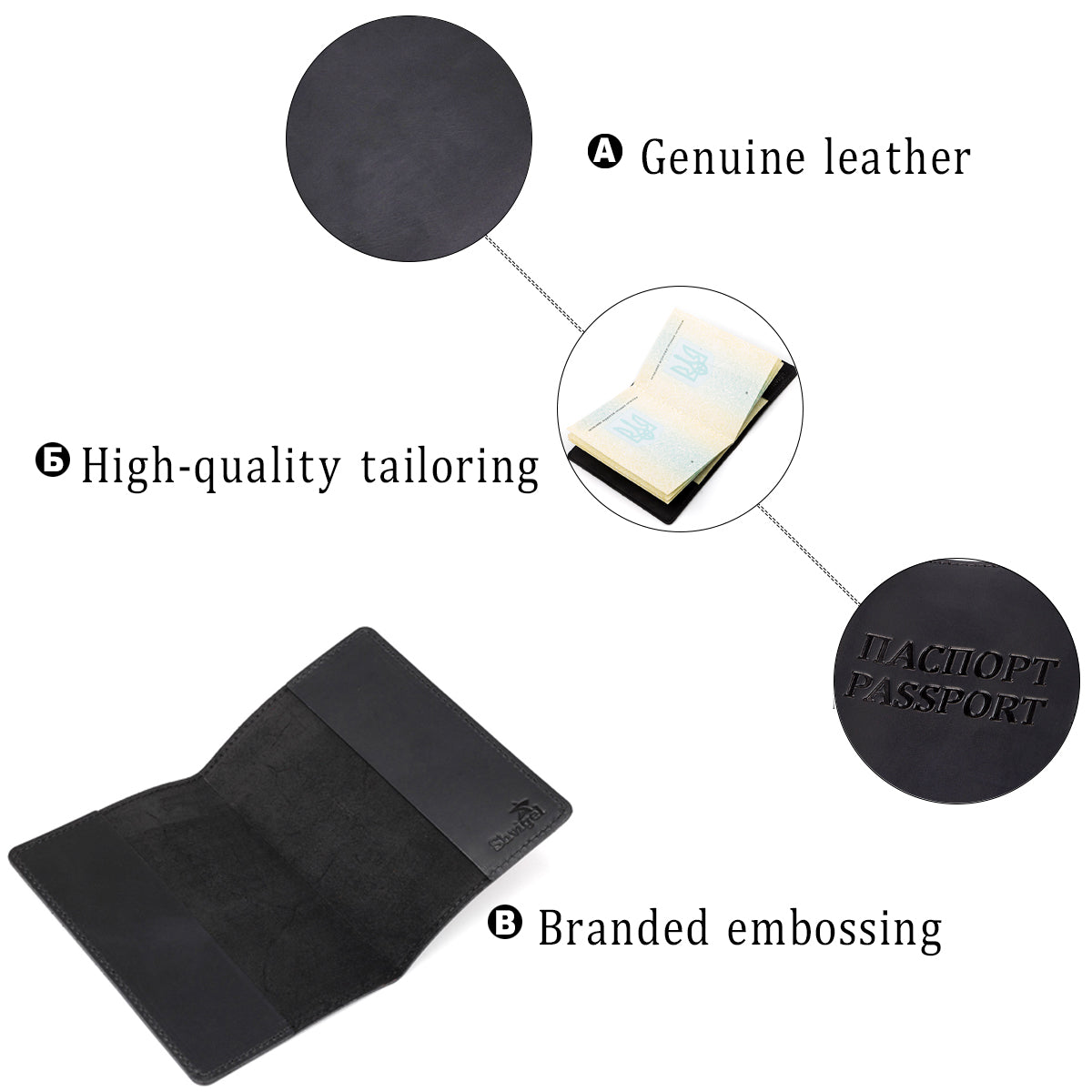 Leather Passport Cover SHVIGEL 13917 Black Genuine Leather for Passport Protection