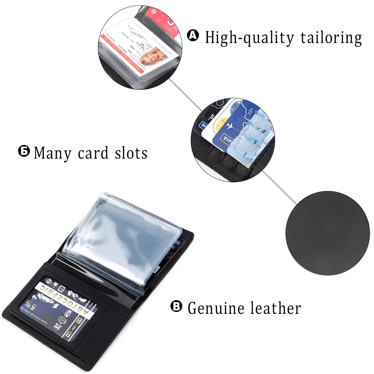 Leather Car Document Holder SHVIGEL 13923 Black Natural Leather for Drivers
