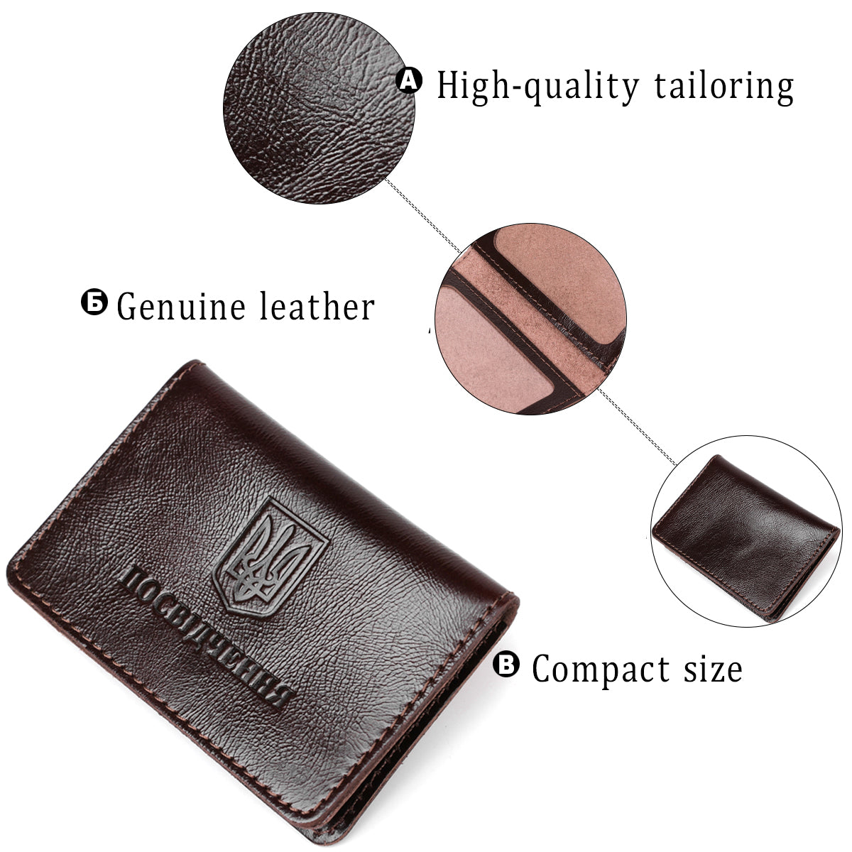 Leather ID Holder SHVIGEL 13945 Brown Natural Leather Made in Ukraine
