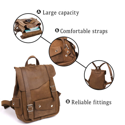 Unisex Crazy Horse Leather Backpack by SHVIGEL Model 13948 in Brown – Made in Ukraine, Natural Leather