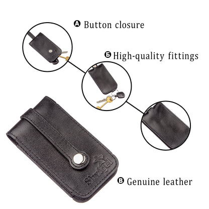 Compact Leather Key Case SHVIGEL 13961 Black Natural Leather for Keys