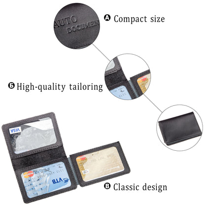 Leather Auto Document Holder with 3 Slots SHVIGEL 13966 Black for Drivers - Ukrainian Craftsmanship