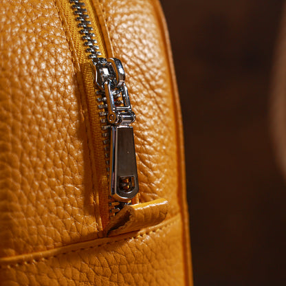 Bright Yellow Leather Women's Backpack SHVIGEL 16321 - Handmade in Ukraine