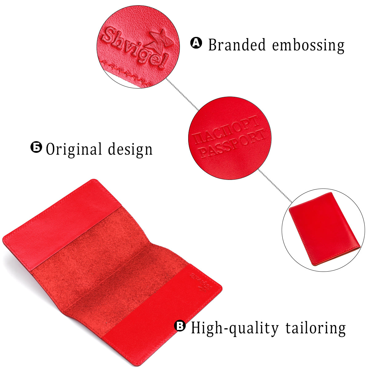 Genuine Leather Passport Cover SHVIGEL 13975 Red - Stylish and Durable Design