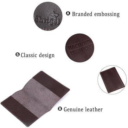 Genuine Leather Passport Cover SHVIGEL 13976 Brown for Travel Protection