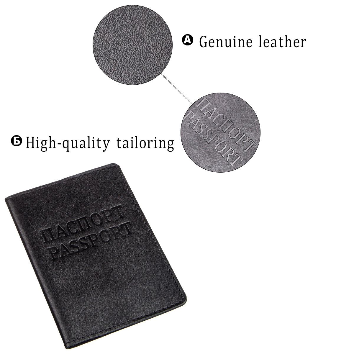 Leather Passport Cover SHVIGEL 13977 Black Made from Natural Leather for Passport Use
