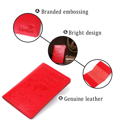 Leather Passport Cover with Card Slot and Frame by SHVIGEL 13981 Red, Genuine Leather