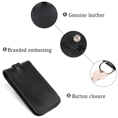 Compact Leather Key Holder with Strap SHVIGEL 13988 Black, Natural Leather, Made in Ukraine