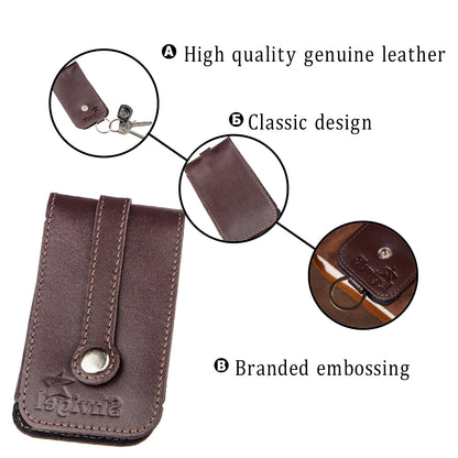 Compact Leather Key Holder with Strap SHVIGEL 13989 Brown Genuine Leather for Keys