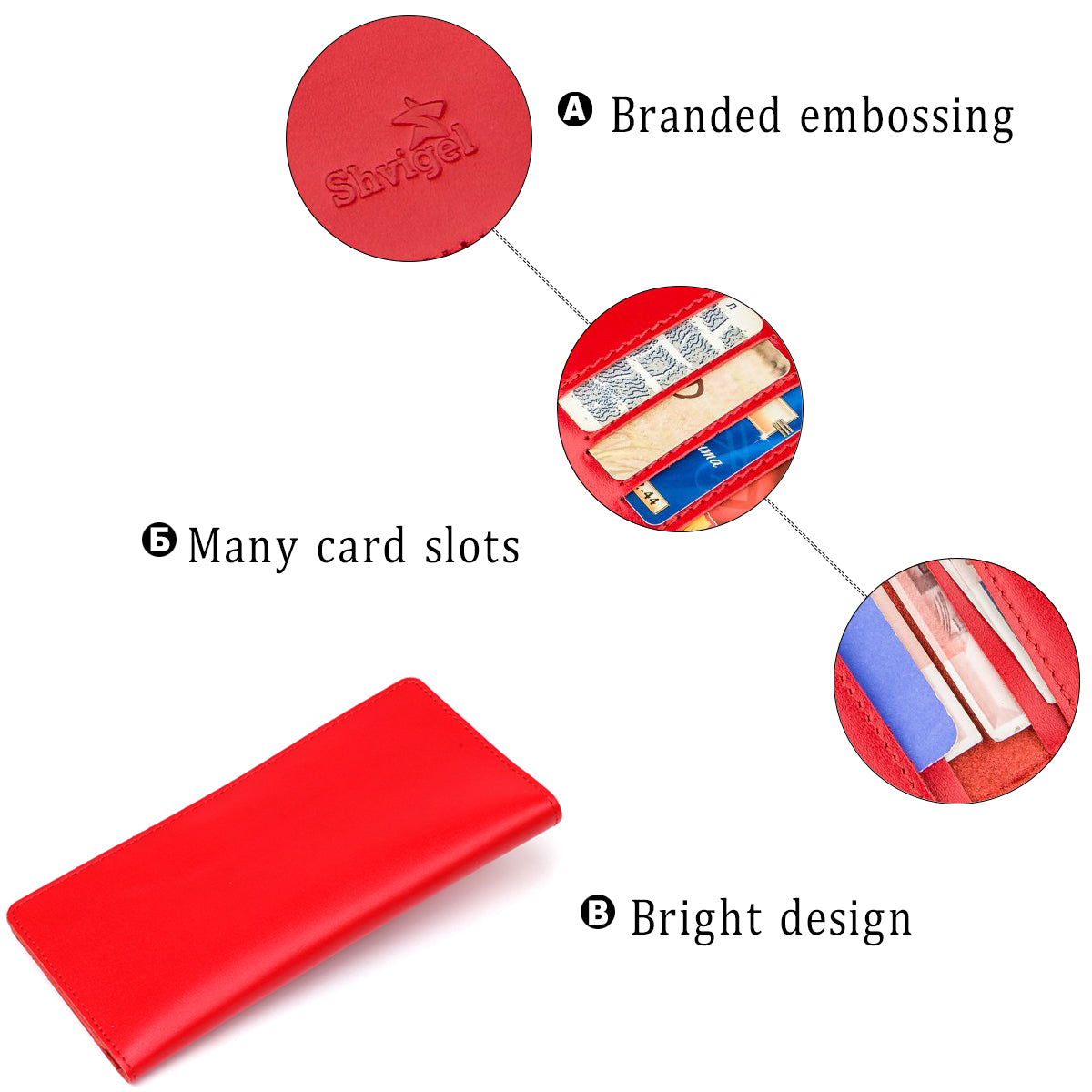 Vertical Wallet SHVIGEL 13990 Red Made of Genuine Leather from Ukraine