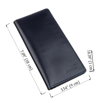 Vertical Wallet SHVIGEL 13993 Blue Natural Leather Handmade from Ukraine