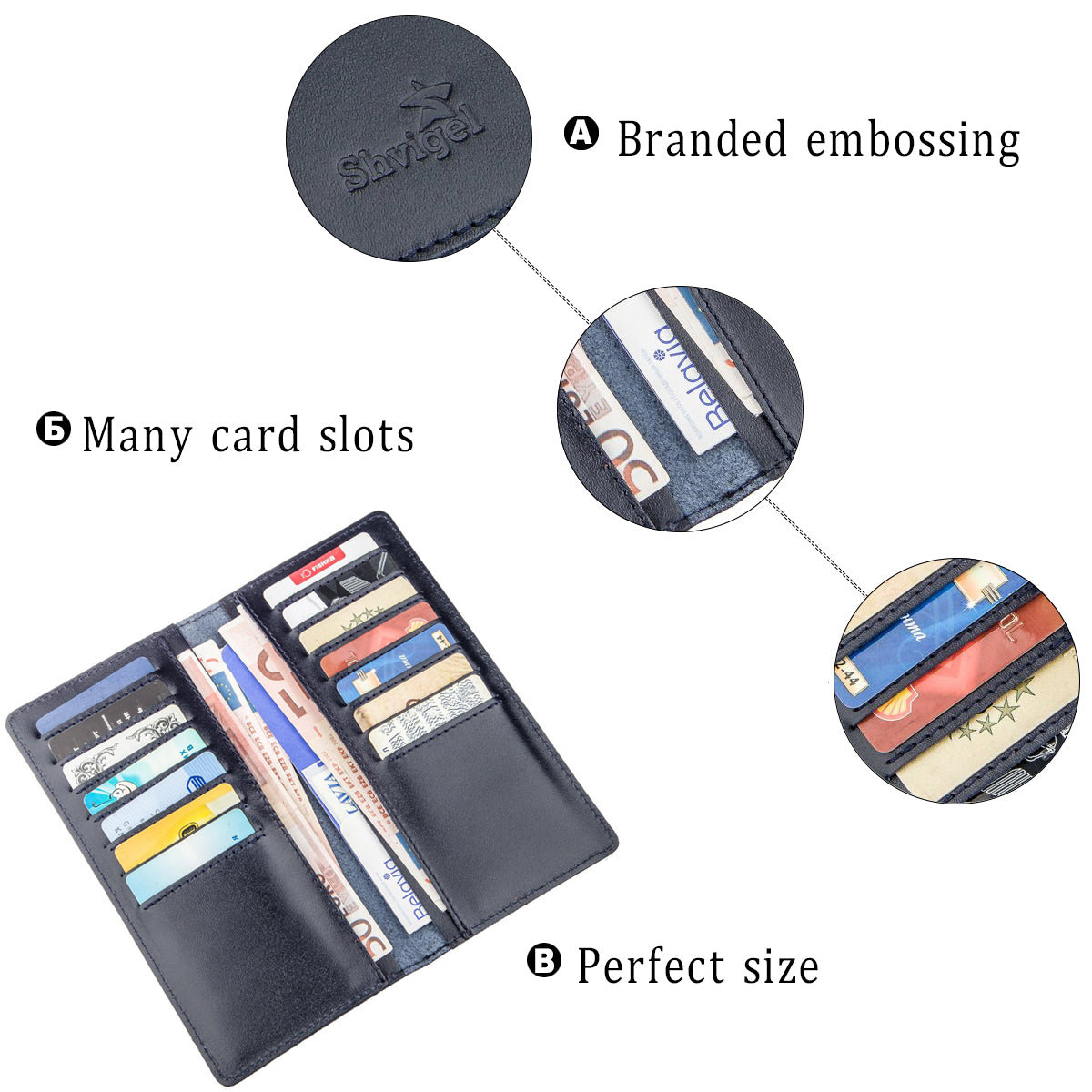 Vertical Wallet SHVIGEL 13993 Blue Natural Leather Handmade from Ukraine