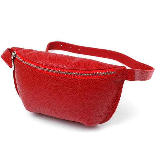 Women's Genuine Leather Belt Bag by SHVIGEL, Article 16372, Red Color, Made in Ukraine