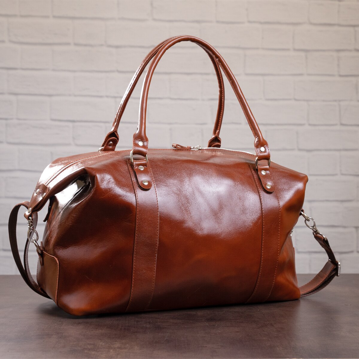 Travel Bag SHVIGEL 00882 in Ruda Color - Handmade from Natural Leather, Ukraine