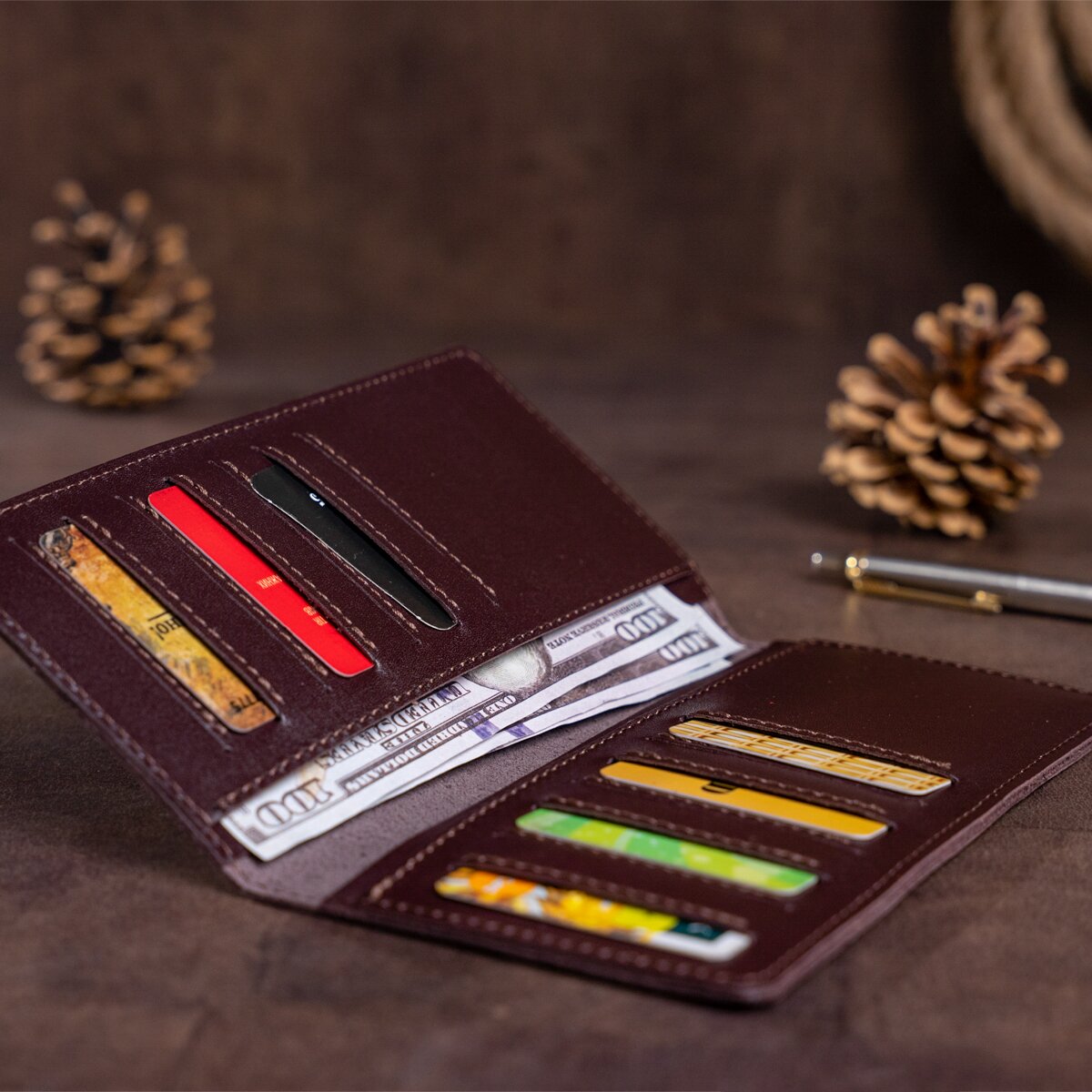 Vertical Wallet SHVIGEL 13992 Brown Genuine Leather Made in Ukraine