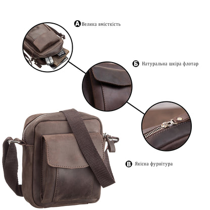 Vintage Leather Bag SHVIGEL 11077 Brown Natural Leather Handmade in Ukraine