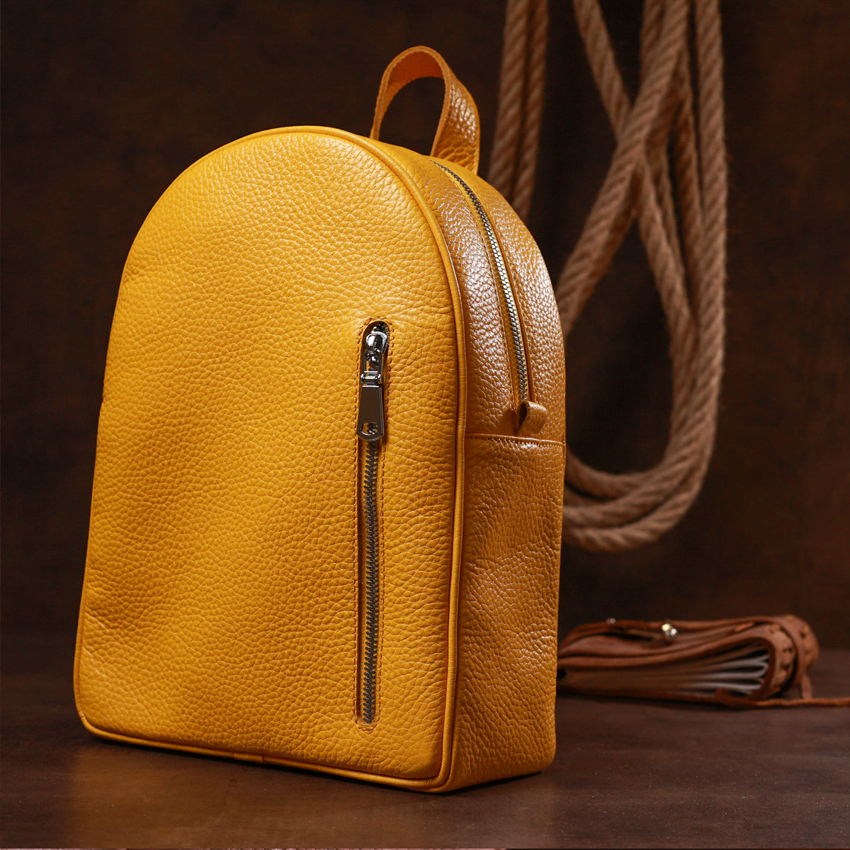 Bright Yellow Leather Women's Backpack SHVIGEL 16321 - Handmade in Ukraine