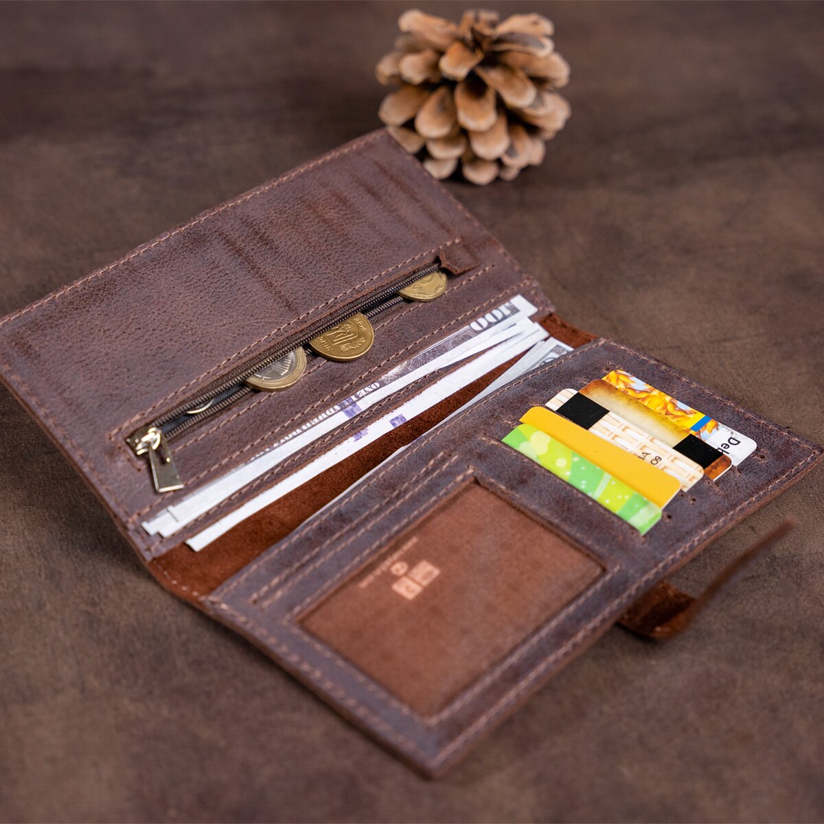Leather Wallet SHVIGEL 13933 Brown Premium Quality Genuine Leather Crafted in Ukraine
