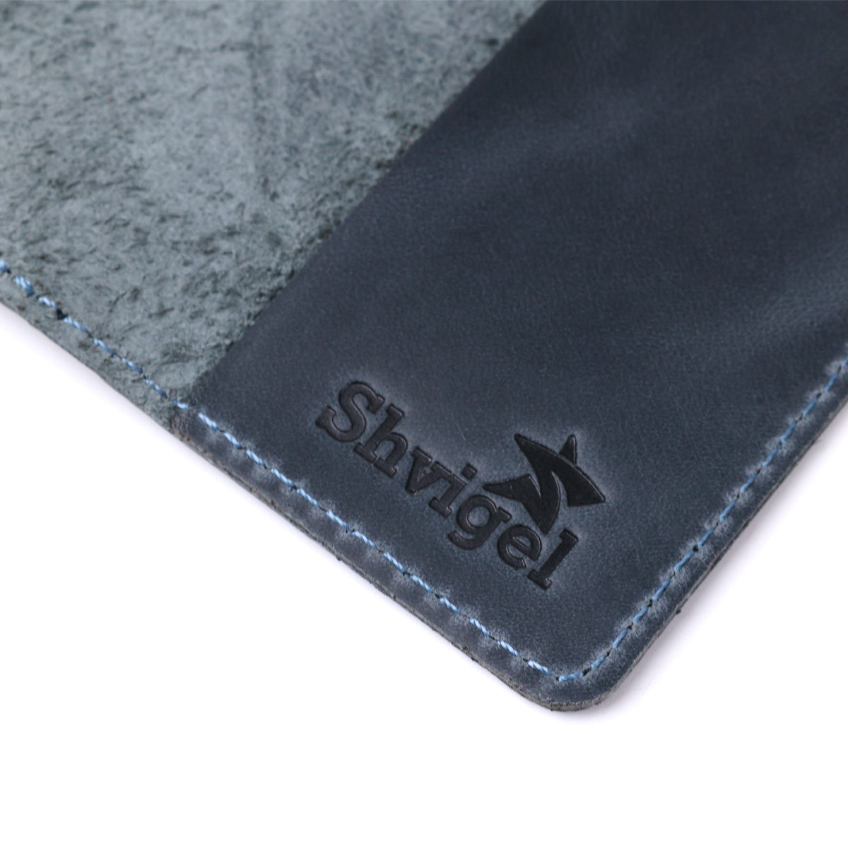 Passport Cover SHVIGEL 13795 Blue Genuine Leather - Ukrainian Craftsmanship