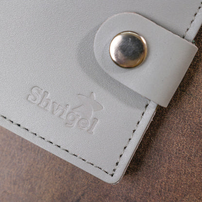 Small Leather Wallet SHVIGEL 16451 Gray Natural Leather Made in Ukraine