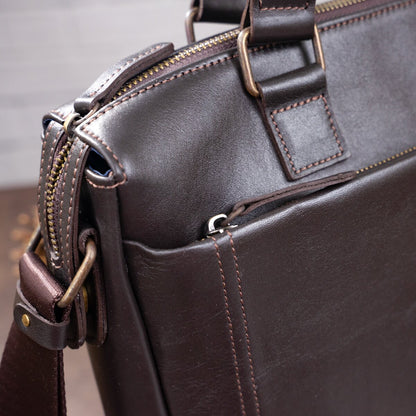 Men's Leather Bag SHVIGEL 11138 Brown Genuine Leather Handmade in Ukraine