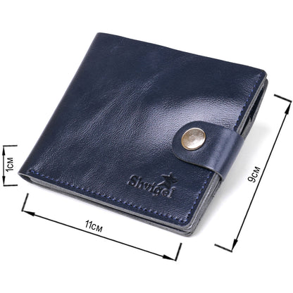Compact Leather Wallet SHVIGEL 16444 Blue Natural Leather Made in Ukraine