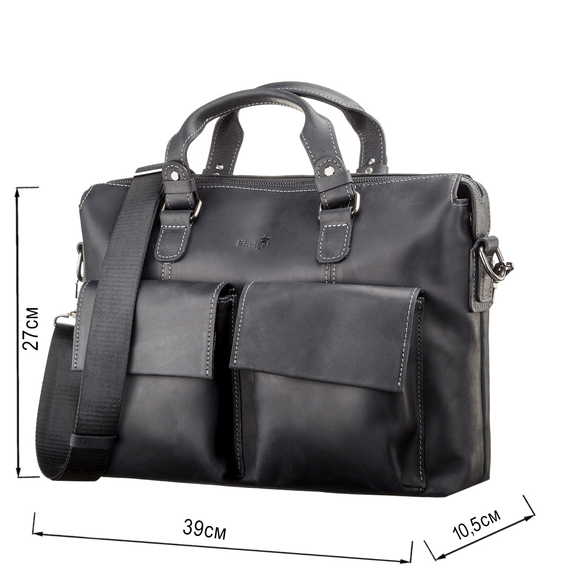 Leather Laptop Bag SHVIGEL 11111 Black Genuine Leather Made in Ukraine
