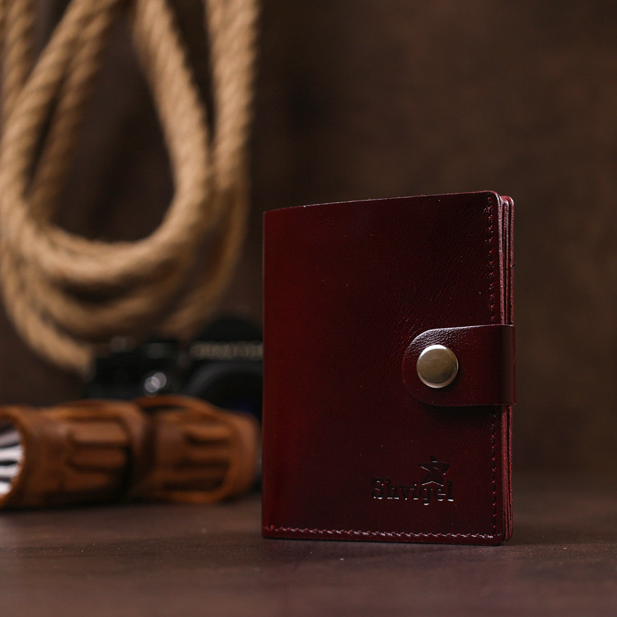 Classic Leather Wallet SHVIGEL 16505 Burgundy Natural Leather Made in Ukraine