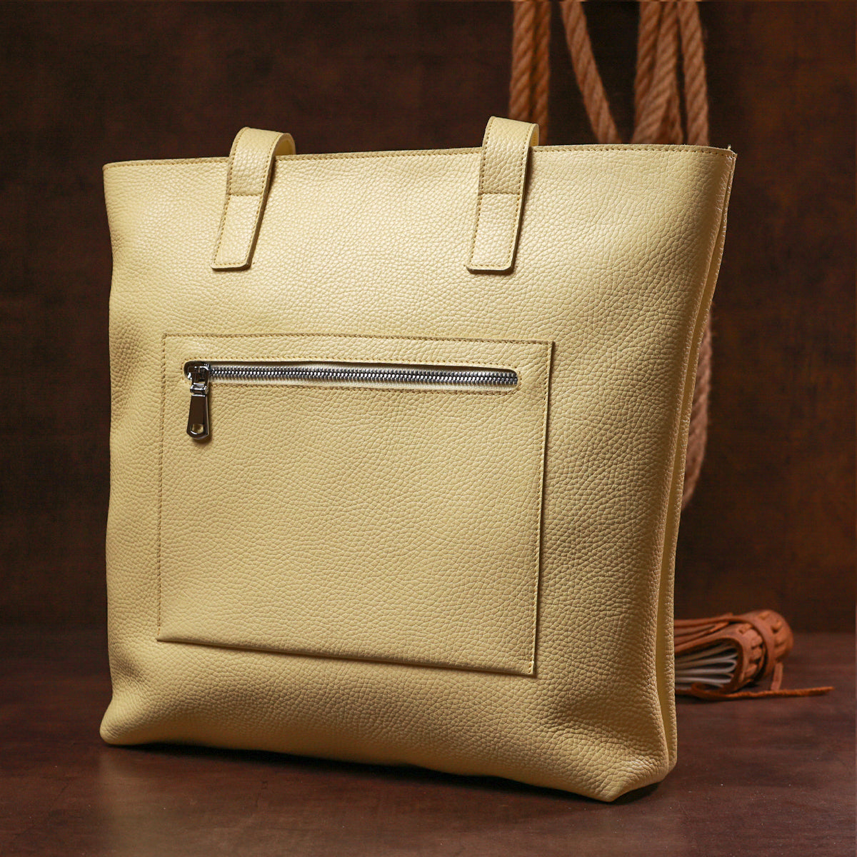 Bright SHVIGEL Lemon Yellow Leather Shopper Bag 16359 - Made in Ukraine