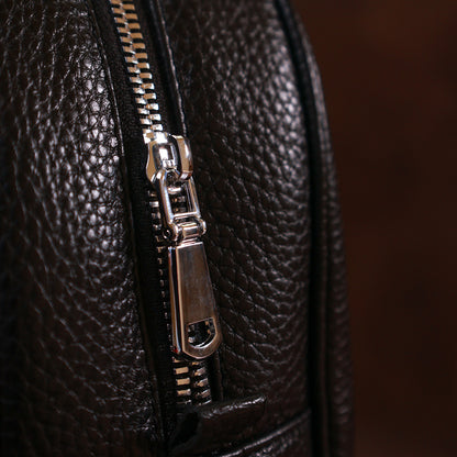 Compact Women's Backpack SHVIGEL 16317 Natural Leather Black Color Stylish Design