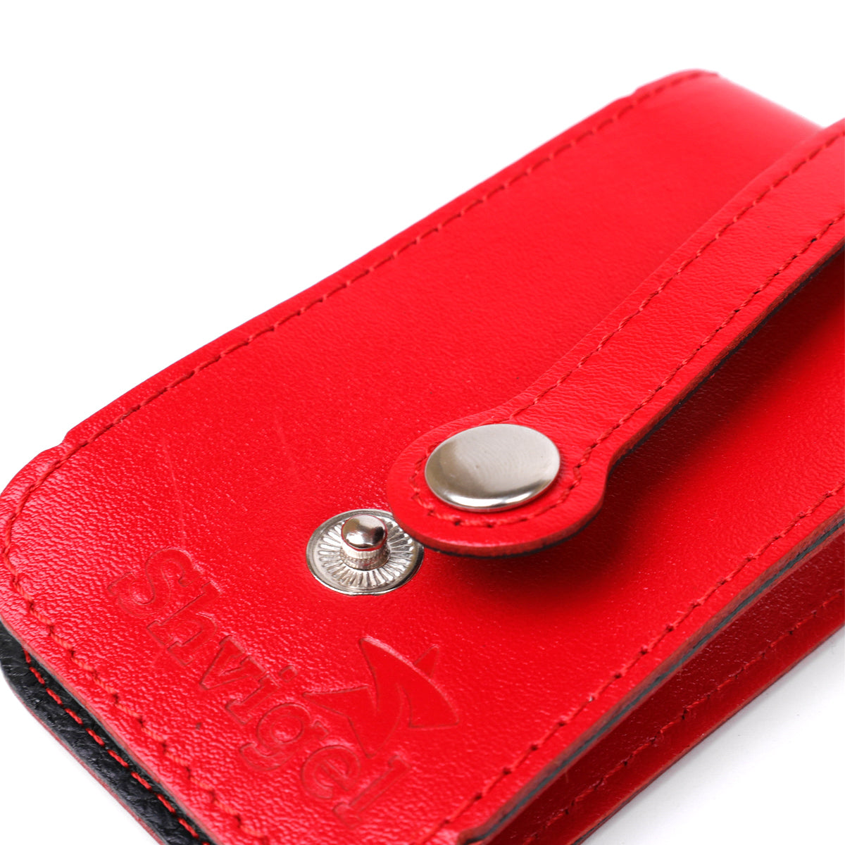 Compact Leather Key Holder with Strap SHVIGEL 13987 Red - Natural Leather, Key Storage Solution