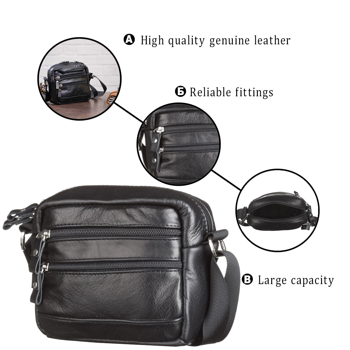 Men's Leather Bag SHVIGEL 15213 Black Genuine Leather Handmade from Ukraine
