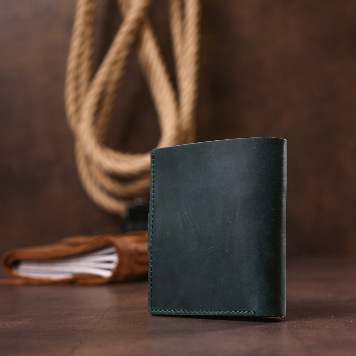 Compact Vintage Wallet SHVIGEL 16456 Green Genuine Leather from Ukraine
