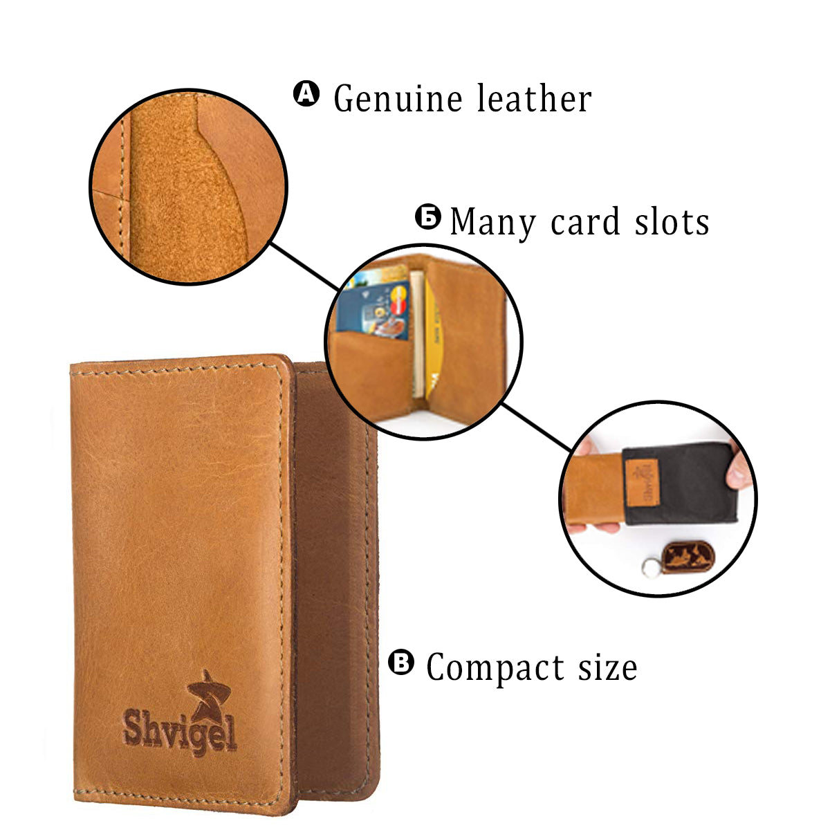 Leather Business Card Holder SHVIGEL 15300 Yellow Natural Leather for Cards