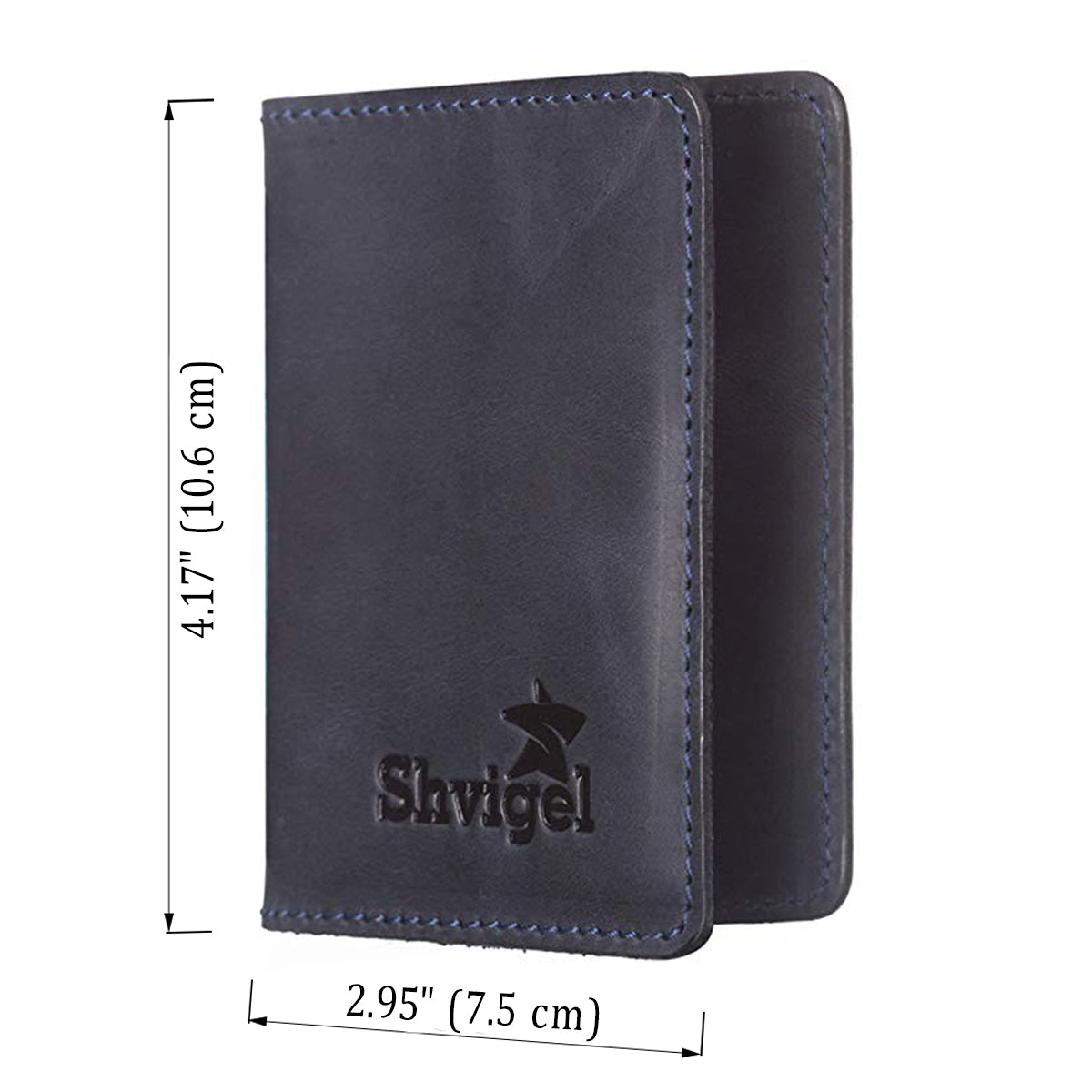Business Card Holder SHVIGEL 15301 Blue Genuine Leather for Professional Use
