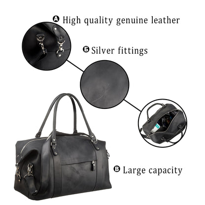 Travel Bag SHVIGEL 15302 Black Natural Leather Stylish Design Quality Craftsmanship