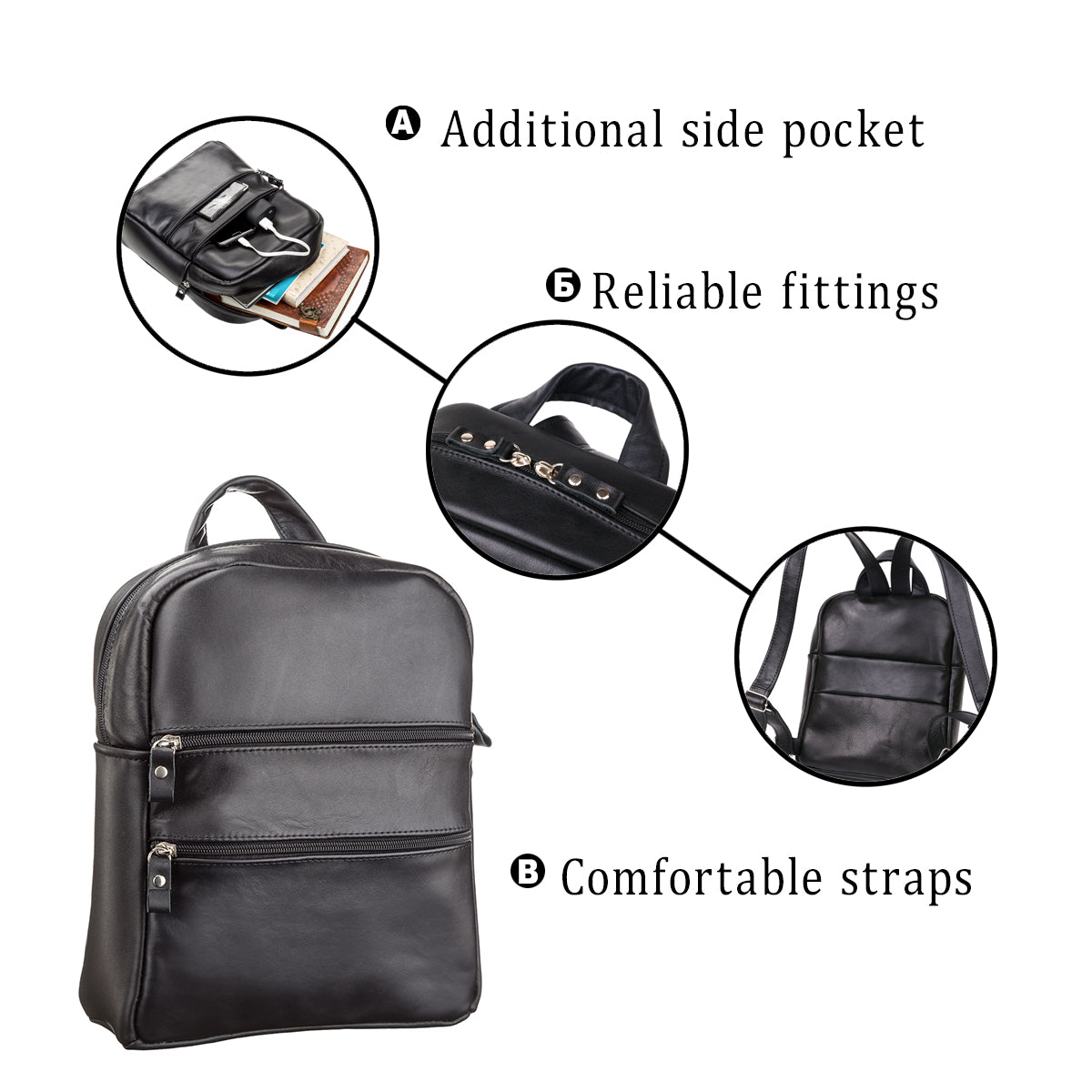 Women's Leather Backpack SHVIGEL 15304 Black Made in Ukraine Natural Leather