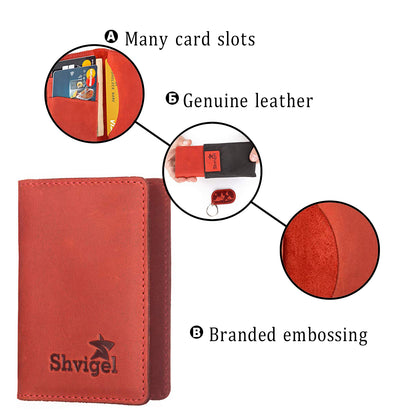 Cardholder SHVIGEL 15305 Red Genuine Leather for Business Cards, Ukraine