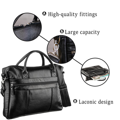 Men's Soft Leather Bag SHVIGEL 15306 Black - Handmade from Genuine Leather, Ukraine