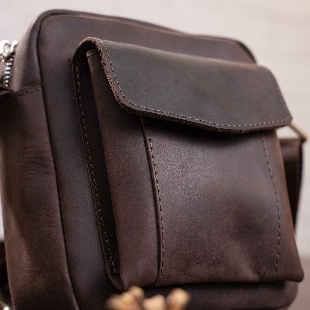Vintage Leather Bag SHVIGEL 11077 Brown Natural Leather Handmade in Ukraine