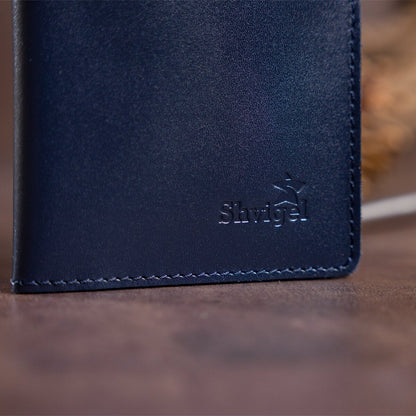Vertical Wallet SHVIGEL 13993 Blue Natural Leather Handmade from Ukraine