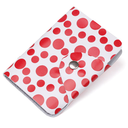 Leather Vertical Business Card Holder SHVIGEL 19081 Red Polka Dot Genuine Leather