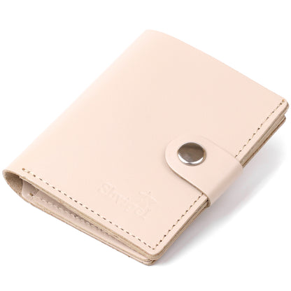Compact Leather Wallet SHVIGEL 16489 Beige Natural Leather Handmade in Ukraine