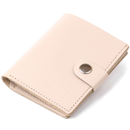 Compact Leather Wallet SHVIGEL 16489 Beige Natural Leather Handmade in Ukraine